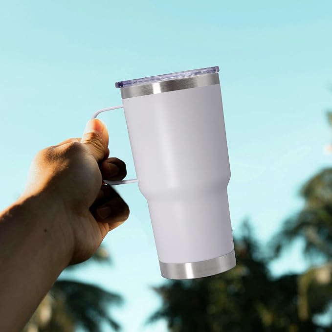 20 oz Tumbler with Handle and Lid Insulated Travel Coffee Mug White 1P | Stainless Steel Tumbler, coffee tumbler with handle,Spill Proof Double Wall Vacuum Tumbler Cup Keep Drink Hot & Cold - Image 9