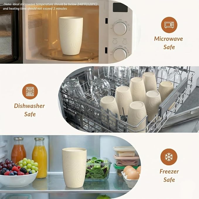 Homienly Unbreakable Drinking Glasses 16oz Wheat Straw Cups–6-Pack Reusable Stackable & Dishwasher Safe Cups for Kitchen-Beige - Image 6