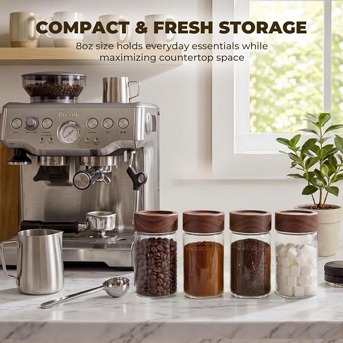 4 Pack 8 oz Glass Spice Jars with Wooden Lids, Tall Small Mason Jars with Airtight Acacia Wood Lid, Empty Clear Containers for Herb, Seasoning, Sprinkles & Pantry Organization - Image 5