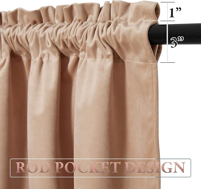Blush Beige Tassel Velvet Valances Curtains 52x18 Inch 2 Panels | Valances Curtains for Kitchen, Nursery, Half Window Tassel Tier Curtains Room Darkening Home Decor for Living Room - Image 3