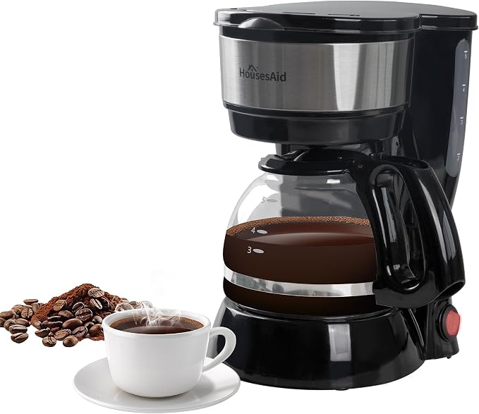 5 Cup Compact Coffee Maker,0.75L Small Drip Coffee Machine | 650W Fast Brew, Glass Carafe, Space Saving Design for 1-2 People, Ideal for Apartment, Dorm and Office Use by HousesAid