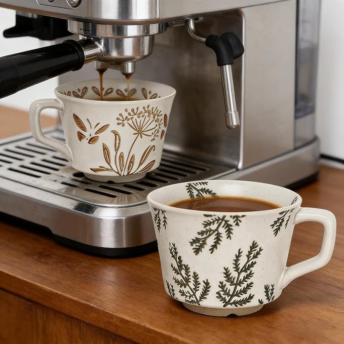Vintage Ceramic Mug Set - 12 oz Unique Ceramic Coffee Mugs & Tea Cups with Hand-Drawn Patterns, Dishwasher & Microwave Safe, Ideal Gift - Image 5