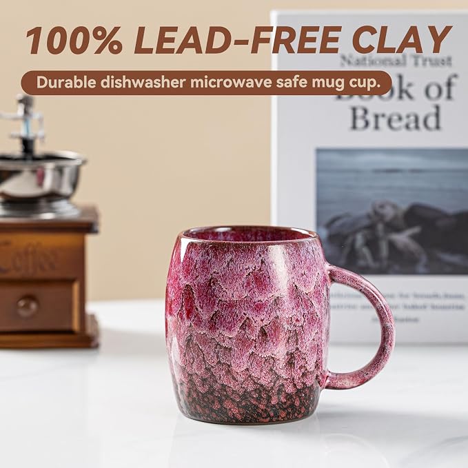 Roseate Nebula Ceramic Coffee Mug - 14 oz Unique Reactive Glaze Coffee Cup with Artful Handle, Barrel Cute Mug for Women Men Home Office Gift Box - Image 7