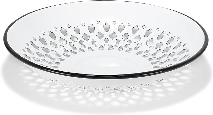 Red Co. Enamelware Metal Classic 9.5 Inch Round Flat Food Strainer Colander, Solid White/Black Rim by RedCo