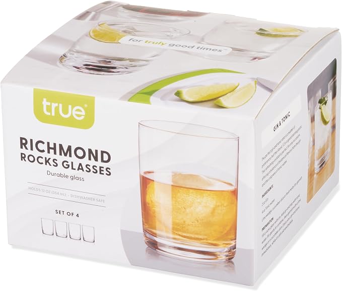 True Rocks Glass, Whiskey Tumblers, Old Fashioned Bourbon Scotch Brandy Rum Drinking Glasses, Whiskey Glasses Perfect for Wedding, Anniversary, Housewarming, Cocktail Party, Home Bars, 12 oz, Set of 4 - Image 8