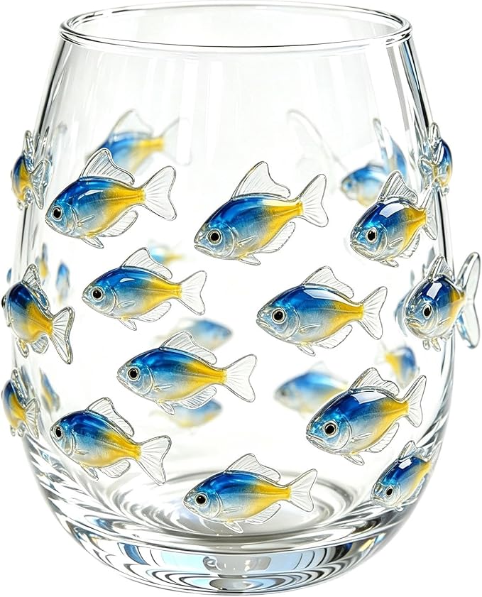 Artisanal Blue Ringed Glassware Octopuses Stemless Wine Glasses Marine Animal Bar Glass Coastal Home For Lovers (Clear2, A) by Unknown