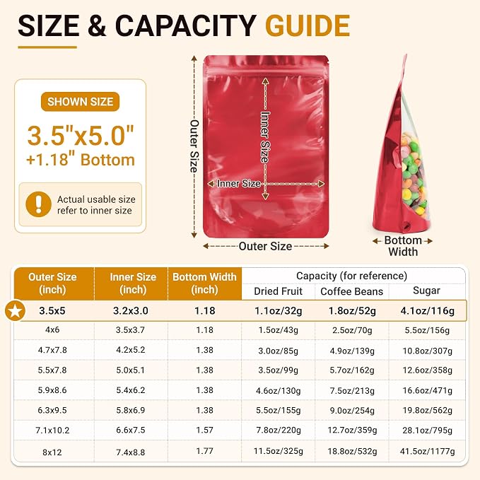 ANZNKU 100PCS Mylar Bags Resealable Small Smell Proof Bags(Red, 3.5x5) | Stand Up Foil Pouches Clear Window, Sealable Bags for Small Business Packaging Snack Party Favors Candy Treats Food Storage - Image 2