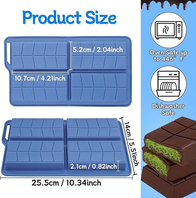 Dubai Chocolate Mold Silicone 0.82 Inch Deep,Chocolate Bar Molds Non-Stick Flexible Thick Homemade Chocolates Candies and Desserts 1pcs(Blue) - Image 2