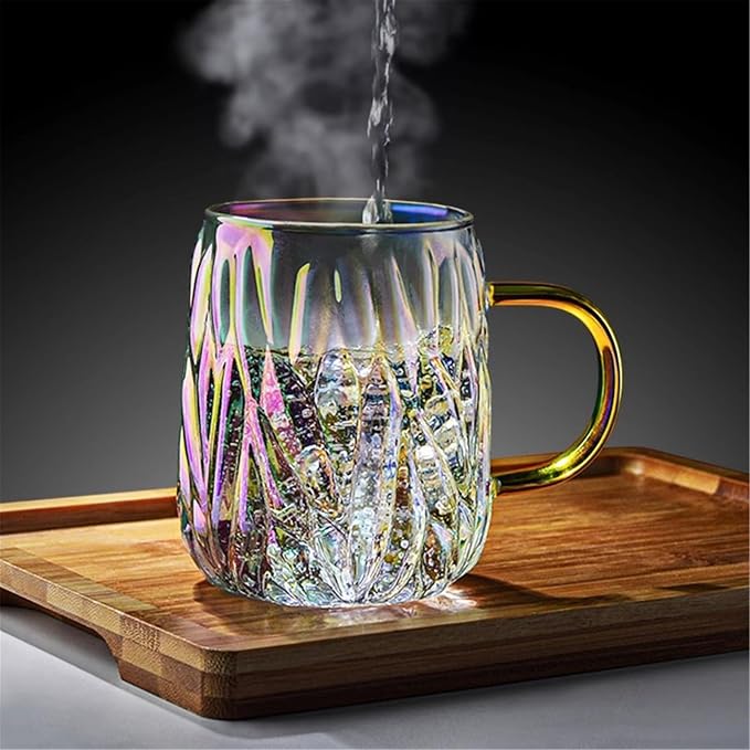 Glass Tumblers Glass Coffee Mugs with Handles for Tea Latte Juice Kitchen Glassware(Gris) - Image 5