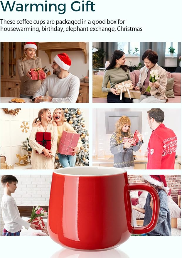 Teocera Ceramic Coffee Mug Set of 4-12 oz Coffee Mugs with Large Handles for Hot or Cold Drinks Like Latte, Cocoa, Tea or Juice - Smooth Ceramic, Dishwasher Safe, Red - Image 3