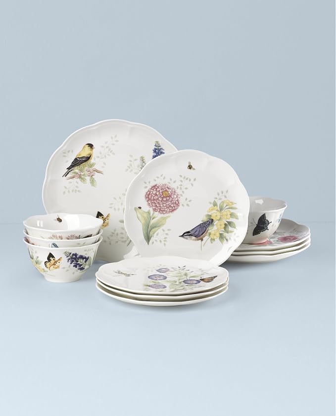 Lenox Dinnerware Set, Butterfly Meadow Flutter 12-Piece Set, Service For 4, Elegant White Porcelain, Dishwasher Safe, Chip Resistant, Plates And Bowls Sets, Home and Kitchen (Assorted, 12 Pieces) - Image 2