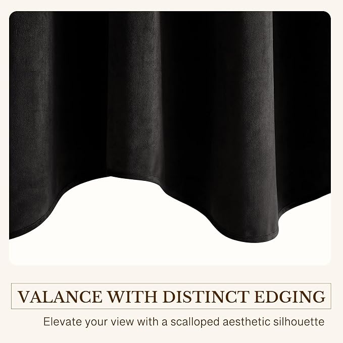 Black Scalloped Valance 52x18 Inch 1 Panel | Heavy Velvet Wavy Blackout Valance for Kitchen, Room Darkening Short Window Curtains for Basement, Living Room - Image 5
