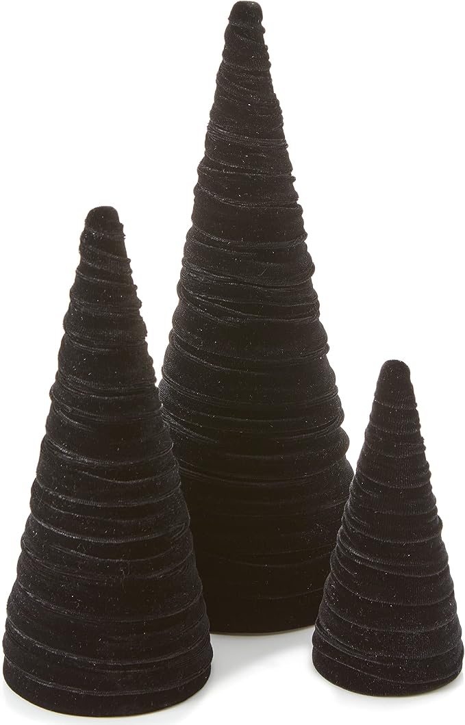 Your Heart's Content Black Velvet Trees Set of 3, Handcrafted Mantel Decor, Valentine Tree Tablescape, Holiday Table Centerpiece, Minimalist Shelf Sitter, Elegant Gift for (Black) by YourHeartsContent