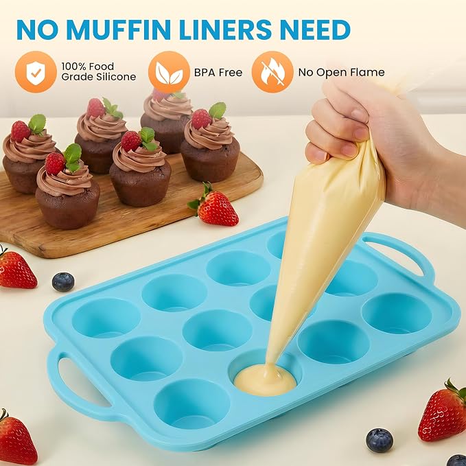 2Pack Silicone Muffin Pan for Baking - Cupcake Pans with Metal Frame - Image 6