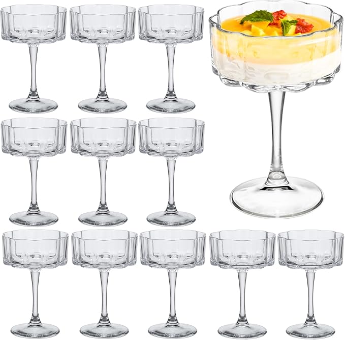 Vintage Champagne Coupes Glass Cute Martini Cocktail Glasses,13oz Crystal Martini Wine Glasses Set Of 12 Elegant Flower -Shaped Goblet Drinking Champagne Dessert Yogurt Ice Cream Glassware Cups Clear by Unknown