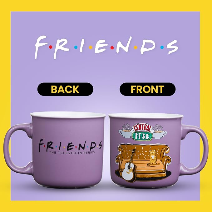 Silver Buffalo FRIENDS Central Perk Smelly Cat, Ceramic Camper Mug, 20oz | Iconic Orange Couch and Guitar, Pheobe's, 0.59 Liters - Image 2