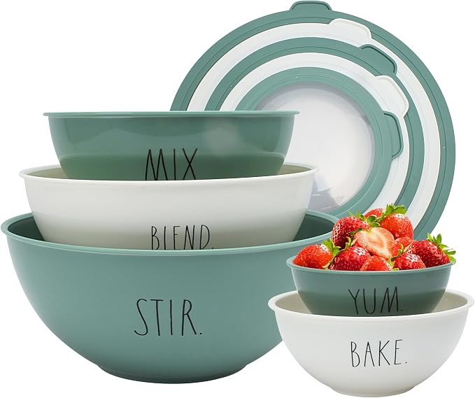 Rae Dunn Mixing Bowls with Lids - 10 Piece Plastic Nesting Bowls Set includes 5 Prep Bowls and 5 Lids (Sage) by RaeDunn