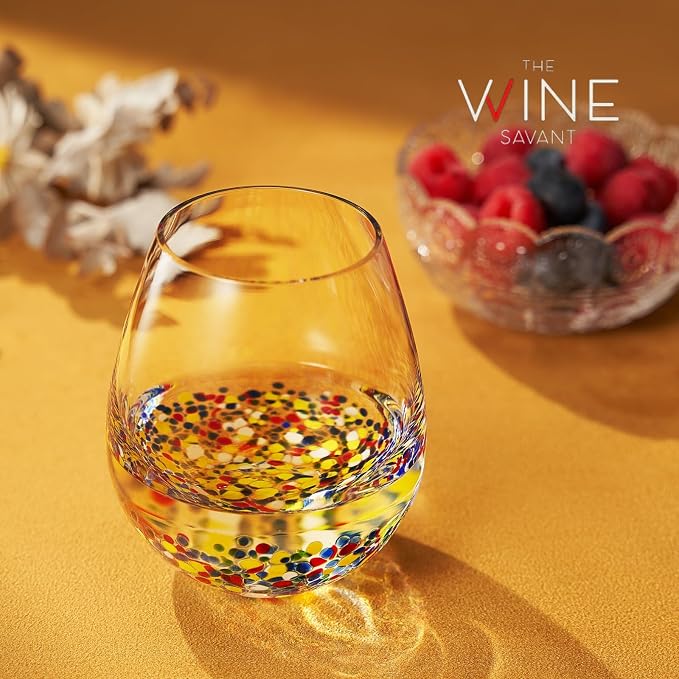 Large Stemless Wine Glasses – Set of 2-14oz Luxury Hand Blown Confetti Margaritas, Martini, Cocktails, Water, Wine, Dessert & Champagne Glasses Cinco de Mayo, Hand Blown - Mexican Confetti Glass - Image 6