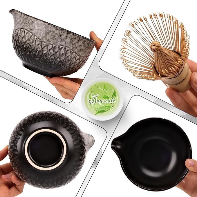 Joyscale Matcha Whisk Set, Matcha Set Whisk And Bowl, 8 Pcs Matcha Kit Set(Texture Design), 16 OZ, Japanese Matcha Tea Set, Matcha Making Kit Gifts for Tea Lovers(Kiln White)