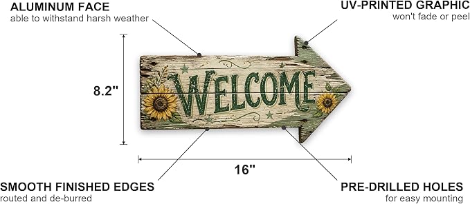 Welcome Right-Pointing Arrow Sign — Die-Cut Metal Directional Wall Decor | barnwood look, rustic, front entry, guest greeting, curb appeal, durable print, ready to hang - Image 2