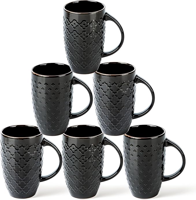 AmorArc Large Coffee Mugs Set of 6, 20oz Tall Coffee Mugs Set | with Texture Patterns for Cappuccino, Latte,Hot Cocoa, Dishwasher & Microwave Safe-Black by AmorArc
