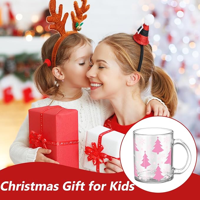Tioncy 4 Pcs Christmas Coffee Mugs 12 oz Christmas Glass Cups with Handle Xmas Tree Gingerbread Snowflakes Coffee Cup Sweet Xmas Gifts Drinking Containers for Holiday Party - Image 5