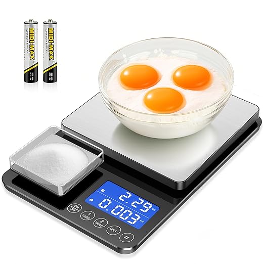 0.001 oz / 33 lb Dual Platform Kitchen Scale, Digital Food Scale with Two Precision Surfaces, LCD Display, 7 Units, Tare & Accumulation Functions – Perfect for Baking, Sourdough, and Cooking