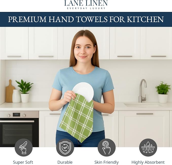LANE LINEN Cotton Kitchen Towels Set, 4-Pack – Absorbent, Quick-Drying Dish Towels, 18" x 28" - Sage Green - Image 2