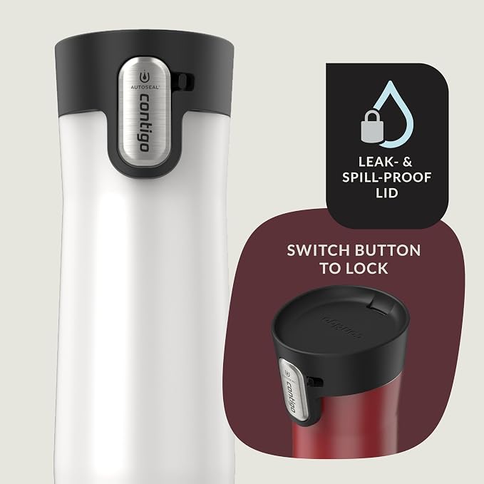 Contigo AUTOSEAL West Loop Vacuum-Insulated Stainless Steel Travel Mug with Easy-Clean Lid 20 oz 2 pack Goji Berry Frosted Pearl Frosted Pearl - Image 3