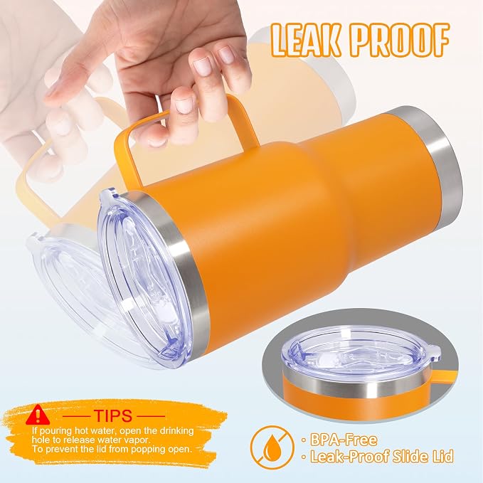 20 oz Tumbler with Handle and Lid Insulated Travel Coffee Mug Orange 12P | Stainless Steel Tumbler, coffee tumbler with handle,Spill Proof Double Wall Vacuum Tumbler Cup Keep Drink Hot & Cold - Image 7