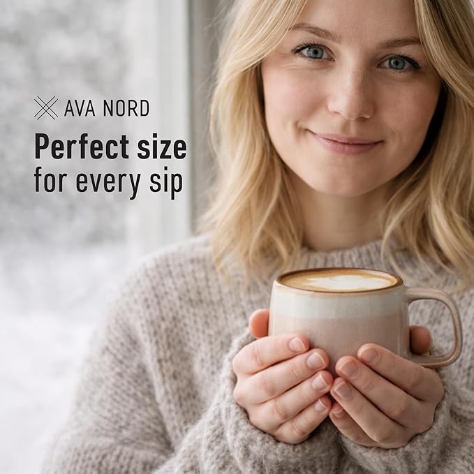 Ava Nord Stoneware Ceramic Coffee Mugs Set of 4-12 oz - Rose Sand | Lead-Free, Non-Toxic, Freezer - Microwave & Dishwasher Safe, Comfortable Handle, Aesthetic Nordic Design for Tea, Latte - Image 4
