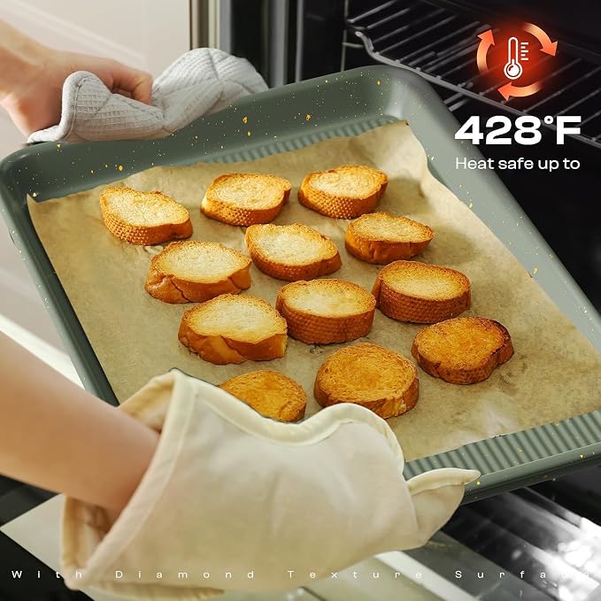12-Piece Nonstick Baking Set, Non-Toxic Bakeware Set - Ceramic Coated Green | With Baking Sheet, Cake Pan, Square Pan, Loaf Pan, Roasting Pan, Muffin Pan, Cookie Sheet, Cooling Rack & Kitchen Utensilss - Image 7