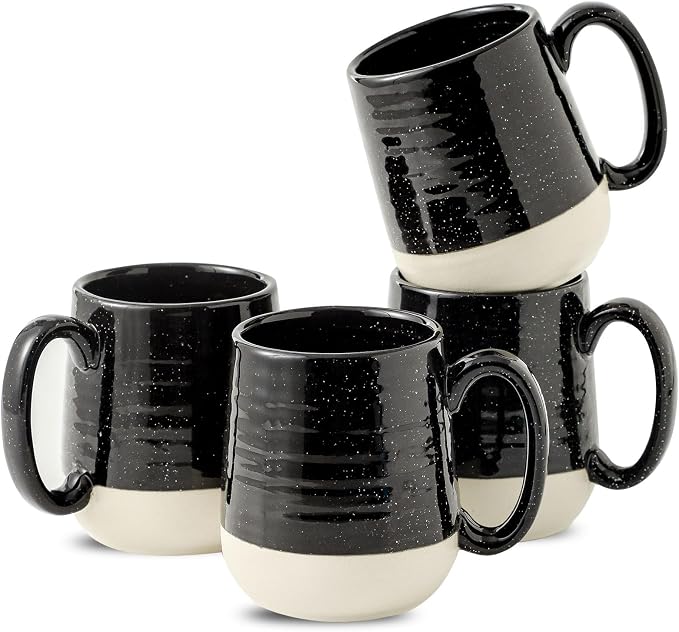 HASENSE Ceramic Coffee Mugs Set, 15 oz Large Coffee Cups Set of 4, Tea Cups with Handle for Men and Women, Latte Mugs for Coffee, Tea, Milk, Hot Chocolate, Microwave Dishwasher Safe, Black by Hasense
