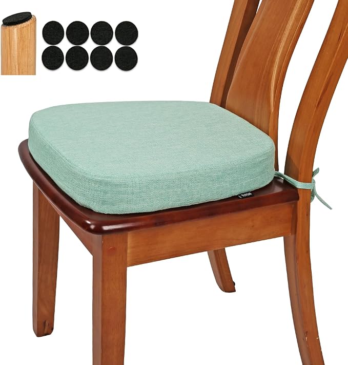 BUYUE Thickened 2.5" Friendly Woven Fabric Dining Chair Cushion, U-Shape High Density Foam Comfortable Chair Pad for Kitchen, Slip Resistant Indoor Seat Cushion (1 Piece, Light Green) by BUYUE