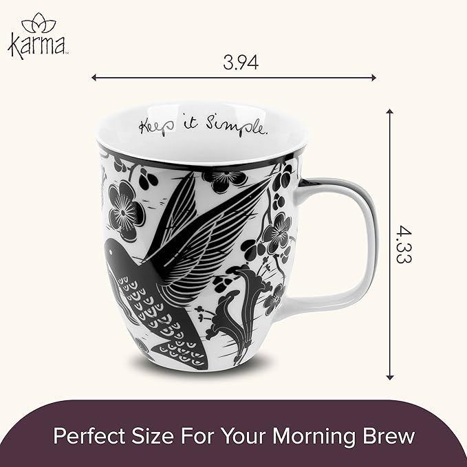 Karma Gifts 14 oz Black and White Boho Mug Hummingbird - Cute Coffee and Tea Mug - Ceramic Coffee Mugs for Women and Men - Image 5