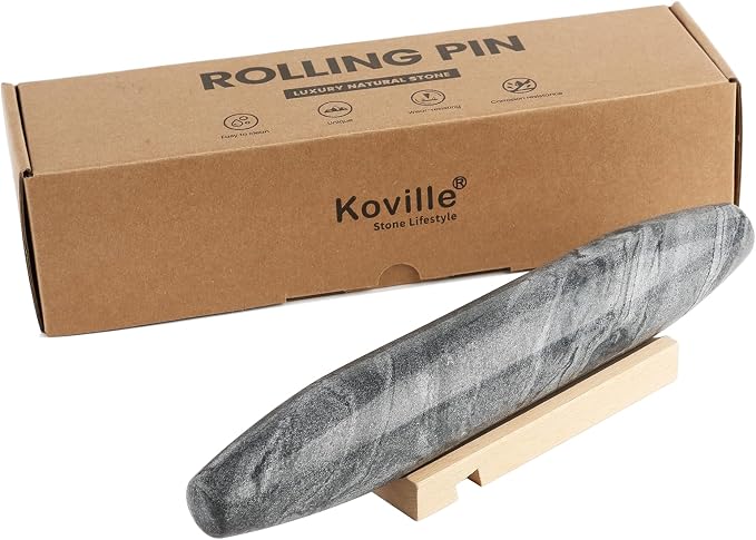 African Natural Grey Marble French Rolling Pin, 12inch Non-Stick Rolling Pin for Baking, Dough Roller for Pasta, Dumpling, Fondant, Pie, Bread, Pizza, Kitchen Baking Tools - Image 8