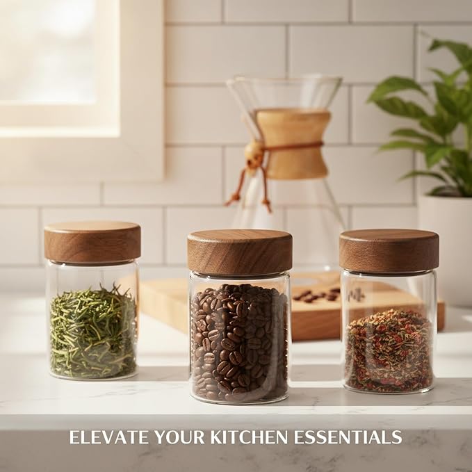 Clear Glass Storage Jar with Acacia Wood Lid - Kitchen Canister for Pantry Organization, Countertop Display, and Dry Food Storage - Image 2