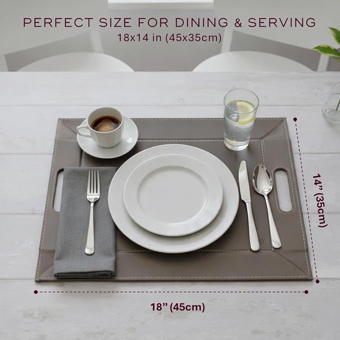 2-in-1 Serving Tray & Placemat | Faux Leather & Reversible | Lays Flat as a Placemat or Folds into an Ottoman Food Tray, Easy to Clean - Image 7