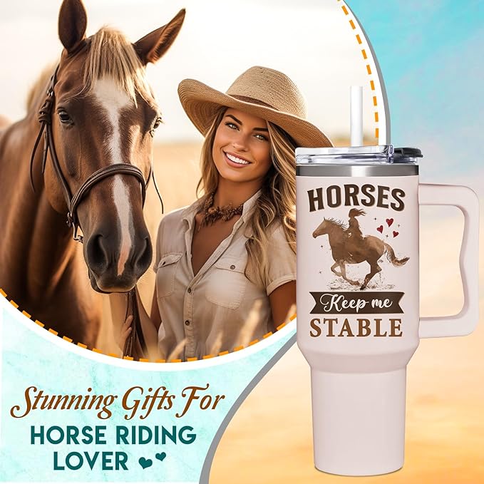 Horse Gifts For Women - Mothers Day, Birthday, Christmas Gifts For Horses Riding Lovers, Owners - Horse 40Oz Tumbler With Handle & Straw