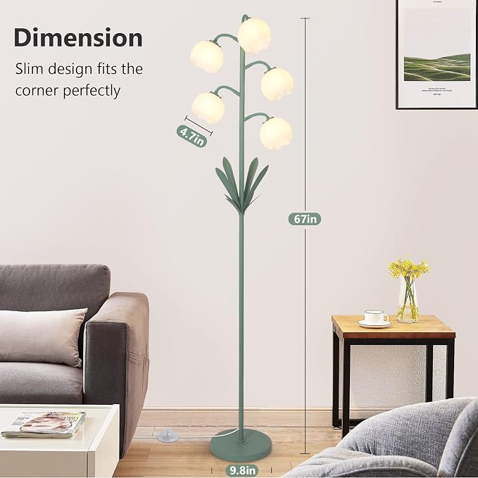 5-Lights Flower Floor Lamp with LED Blubs, Green Modern Floor Lamps for Living Room, Adjustable Standing Lamps for Bedroom Reading, Corner Tall Lamp Tree Stand Up Lamp for Office Home Decor - Image 4