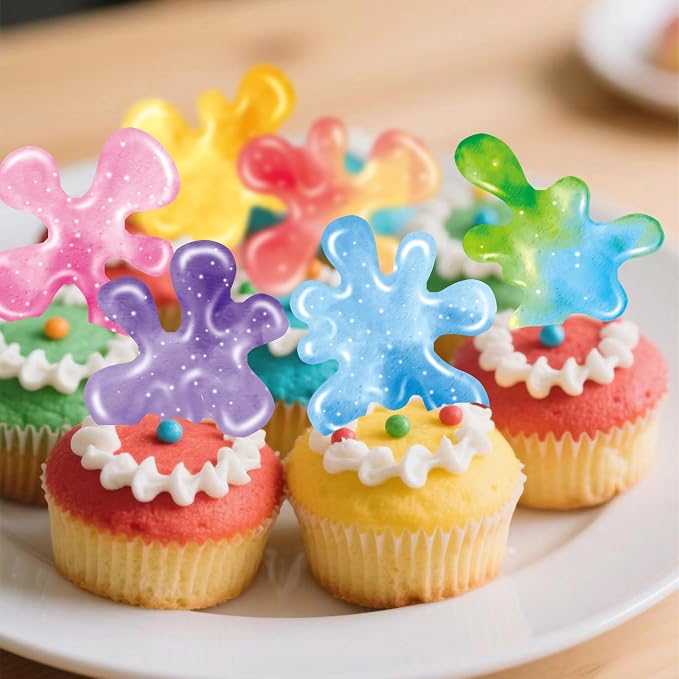 60 Pieces Edible Slime Cupcake Toppers for Colorful Painted Slime Cupcake Decorations for Slime Themed Birthday Party Art Themed Party Supplies - Image 3
