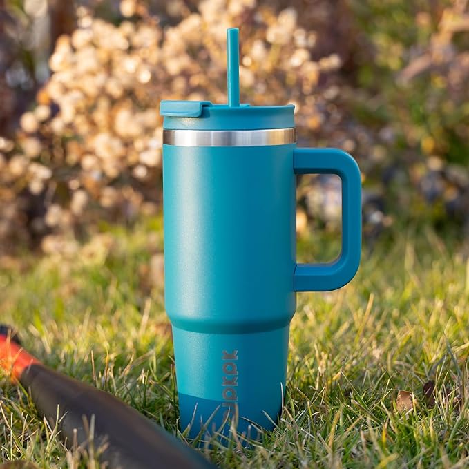 BJPKPK 40 oz Insulated Tumbler with Handle & Straw, Stainless Steel | Double Wall Vacuum Insulation, Leak Proof, BPA Free, Dishwasher Safe, Cupholder Friendly, Travel & Outdoor, Laguna - Image 5