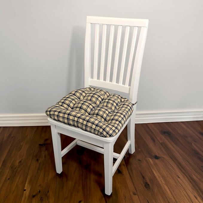 Barnett Home Decor Dining Chair Pad with Ties Montgomery Blue Plaid - Size Small 15 x 17 Chair Cushion - Latex Foam Fill Cushion, Reversible, Machine Washable - Blue and Beige Tartan - Image 2