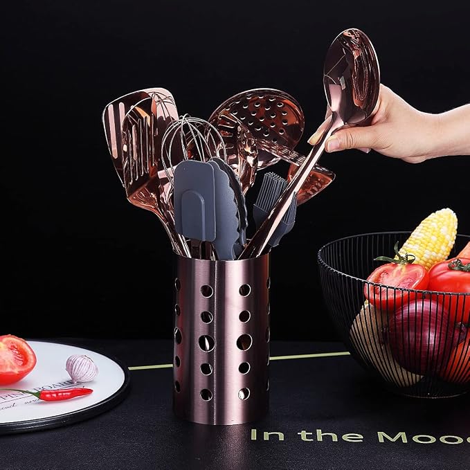 Copper Kitchen Utensils Set,13 Pieces Stainless Steel Cooking Utensils Set With Titanium Rose Gold Plating,Kitchen Tools Set With Utensil Holder For Non-Stick Cookware Dishwasher Safe (13 Packs) - Image 3