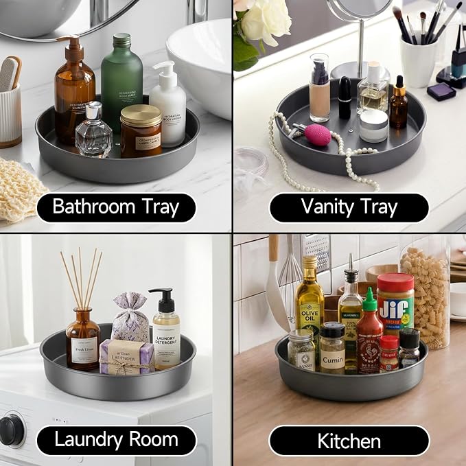2PCS 9.8" Black Metal Lazy Susan Turntable Organizer | Non-Slip, Easy to Wipe, 360° Rotating Spinning Tray, For Cabinet, Pantry, Table Top, Fridge, Bathroom Vanity, Kitchen Decor - Image 7