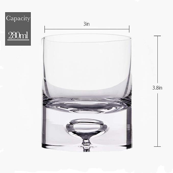 LEMONSODA Premium Crystal Bubble Base Whiskey Glass Tumbler - 9.5oz Set of 4 - Heavy Bottom Bubble Base - Great for Scotch Whiskey, Old Fashion, Manhattan, Bourbon, Cocktails