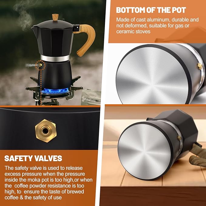 3 Cup Aluminum Espresso Stovetop Moka Pot Express Coffee Maker Percolator Italian Classic Mocha Coffee Machine for Italian and Cuban Cafe Brewing for Home & Camping 150ml 5oz