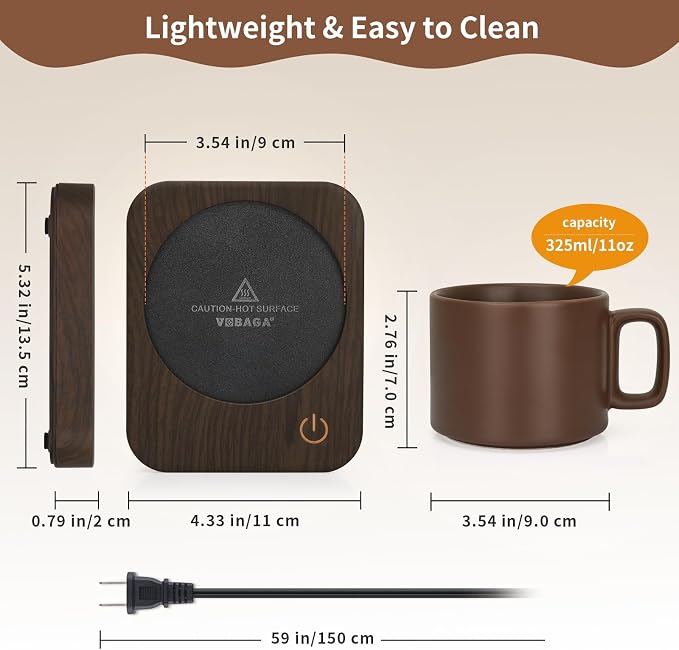 VOBAGA Mug Warmer Set, Coffee Mug Warmer for Desk with 11oz Ceramic Mug, Auto Shut Off & 3-Temp Settings, Smart Coffee Cup Warmer, House Warming Coffee Gift Set Valentine's Day Gift - Image 4