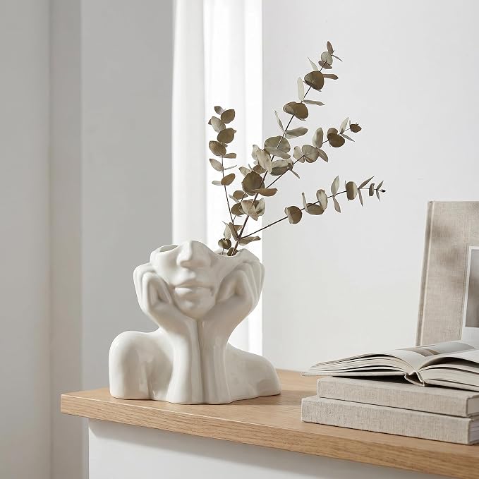 Ceramic Face Vase - Cute Half-Body Female Head Planter for Flowers, Modern Farmhouse Decor - Perfect for Desk, Table & Bookshelf, Home Accent - Image 7