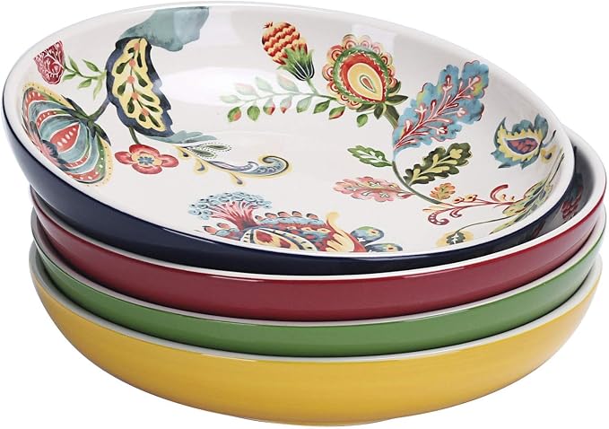 Bico Protea Cynaroides Pasta Bowls, 35oz Salad Bowl Set of 4, Large Ceramic Serving Dinner Bowls for Soup and Cereal, Microwave and Dishwasher Safe, Gift for Housewarming and Thanksgiving by Bico